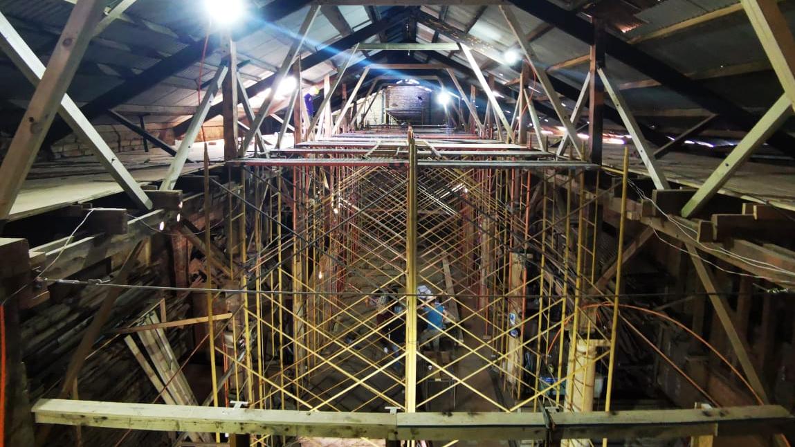 Imagen de las obras de consolidación estructural de la Capilla Santa Ana