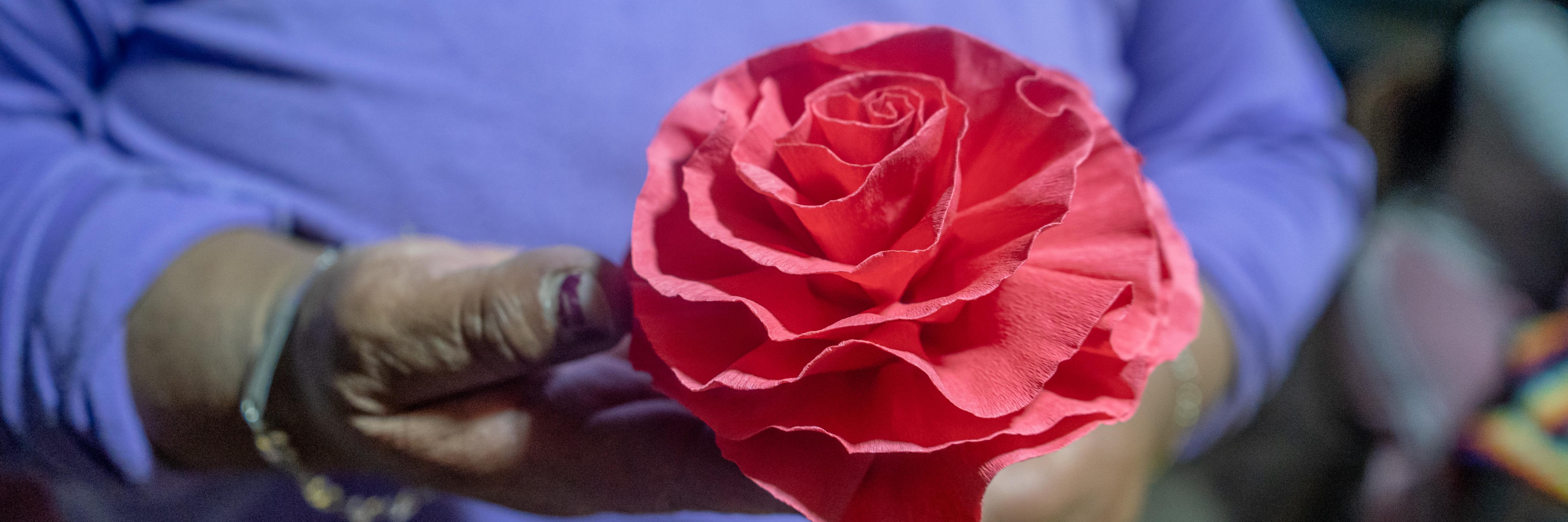Artesanía de coronas de flores de Ema Pilar Soza Tejerina, comunera de Camar, Región de Antofagasta.