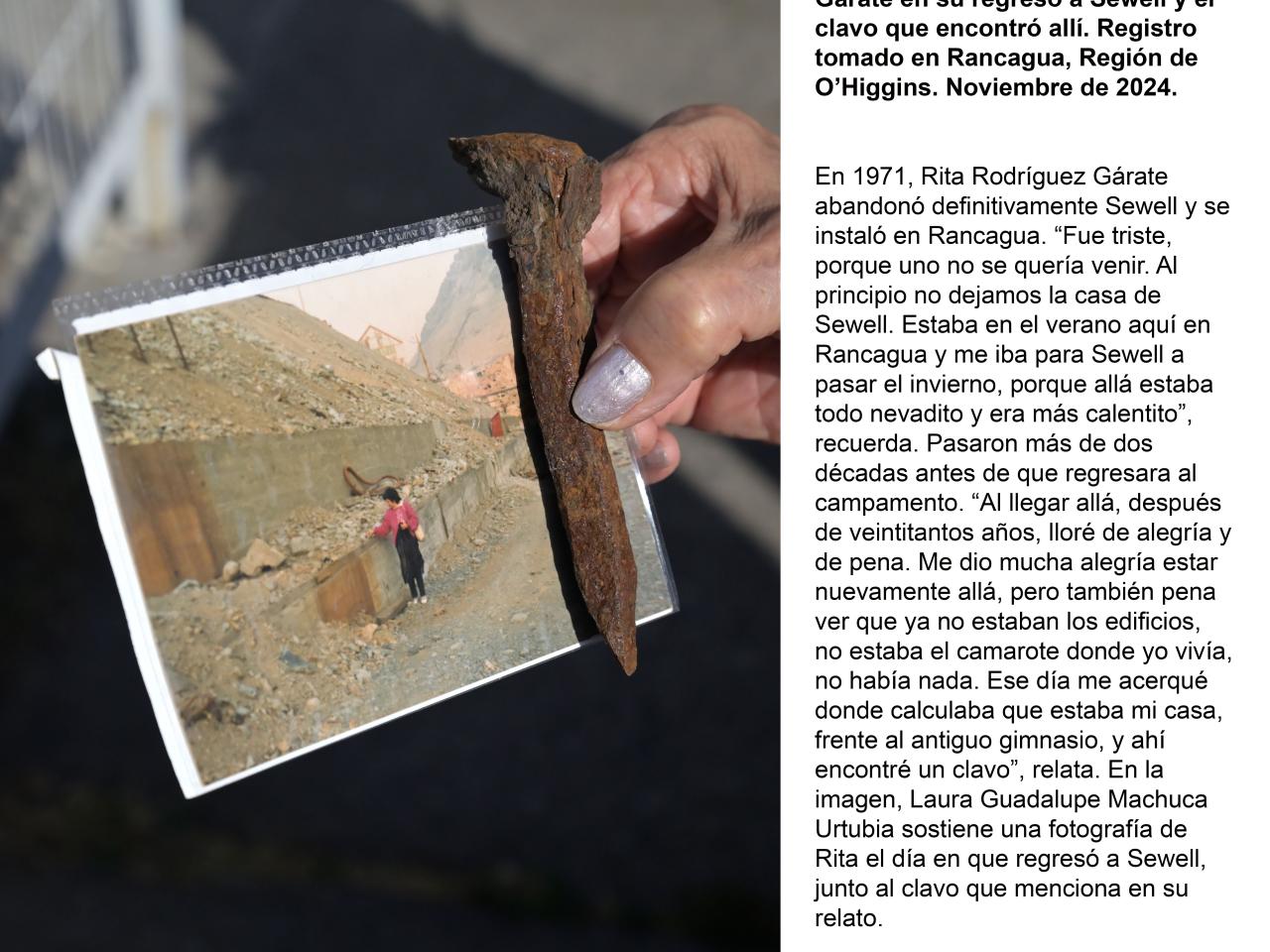 Rita de la Cruz Rodríguez Gárate y el clavo que encontró en Sewell